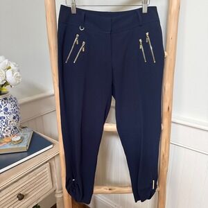 VTG Cache Navy Blue Gold Zipper Accent Tapered Dress Pants Womens Size 2 Cropped